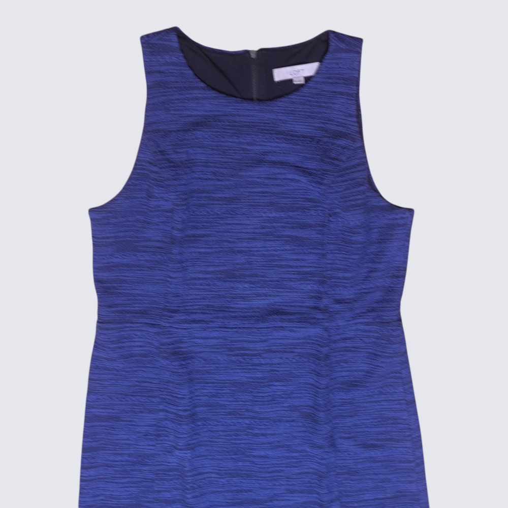 LOFT Blue Textured Knit Sheath Dress Sleeveless Size 14 Zip Back - Picture 5 of 12